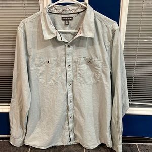LIGHT blue button up casual shirt. Women’s Size L
